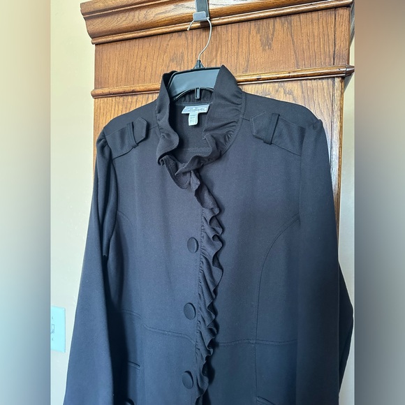 Black Ruffled Button-Up Coat - Picture 2 of 6